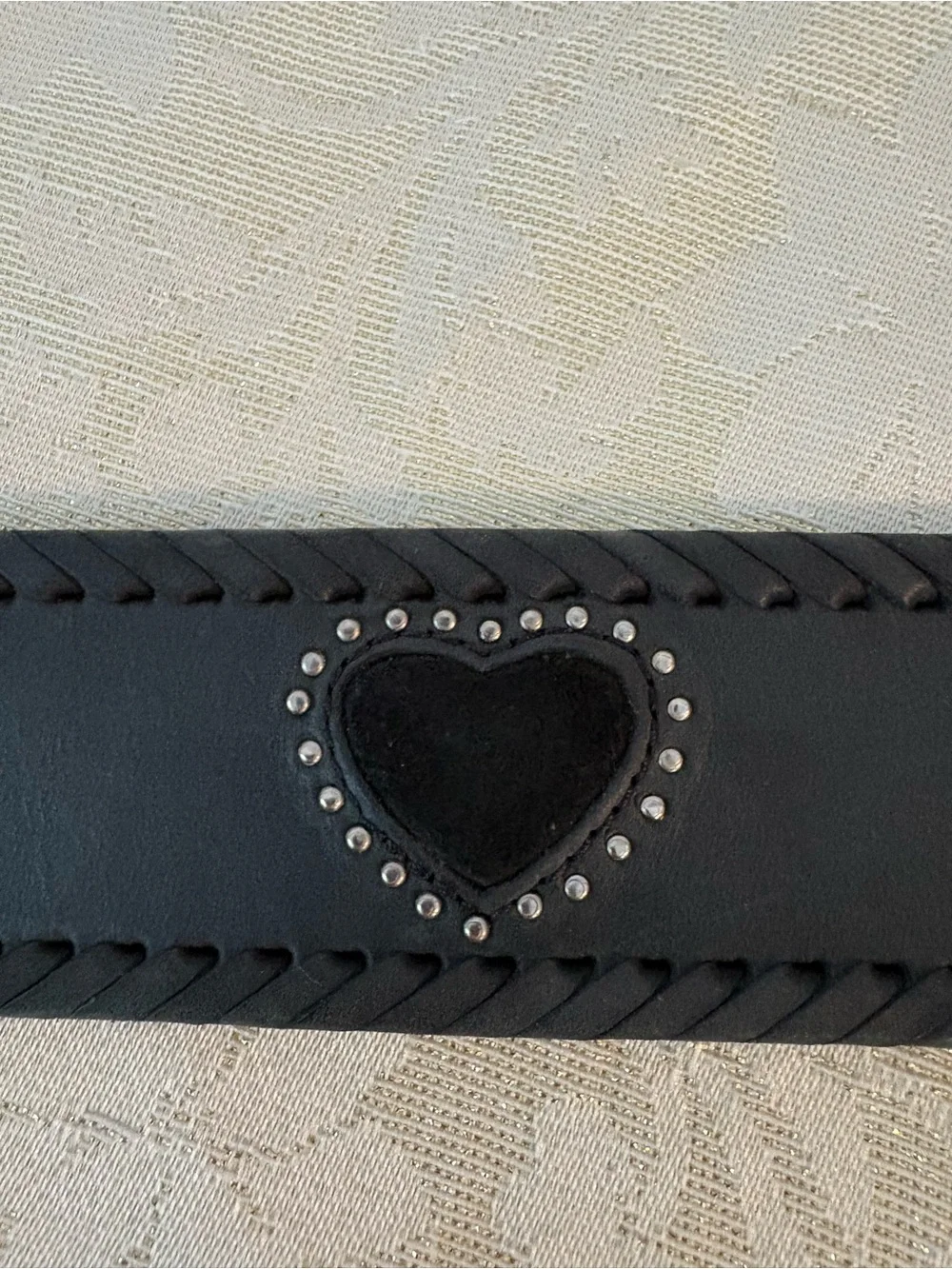 Brighton Gray and Black Heart Belt with Heart Stud Accent and Whipstitch Edges